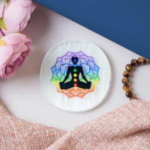 Selenite Seven Chakra Meditation Charging Plate Round