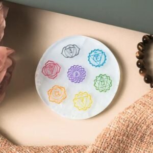 Selenite Seven Chakra Symbol Charging Plate Round