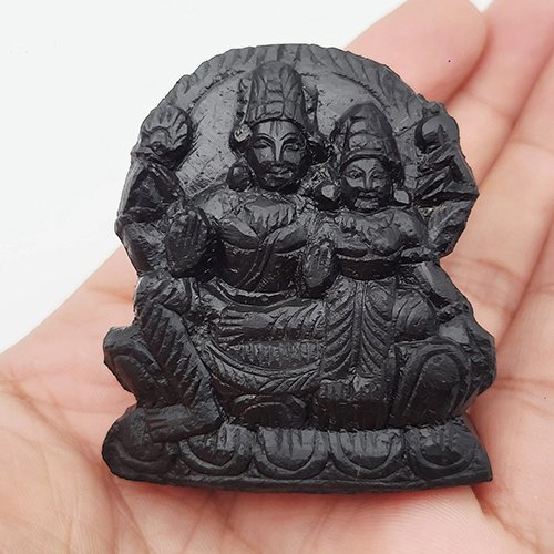 LAKSHMI NARAYAN IDOL CARVED ON REAL SHALIGRAM (100% NATURAL SUDARSHAN) by Gangtarang™
